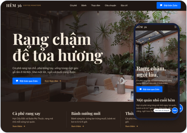 Mẫu website Light L-06 — Hẻm 36 Coffee