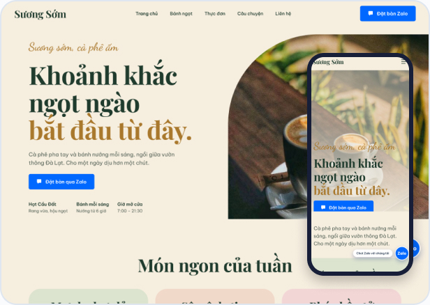 Mẫu website Light L-07 — Sương Sớm Café