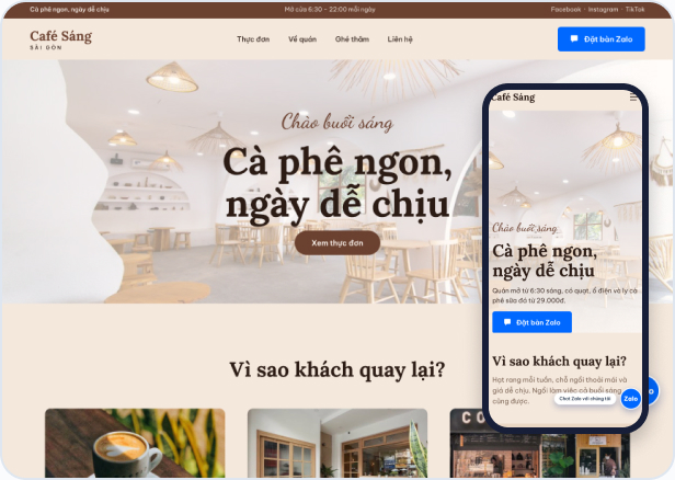 Mẫu website Light L-09 — Café Sáng Sài Gòn